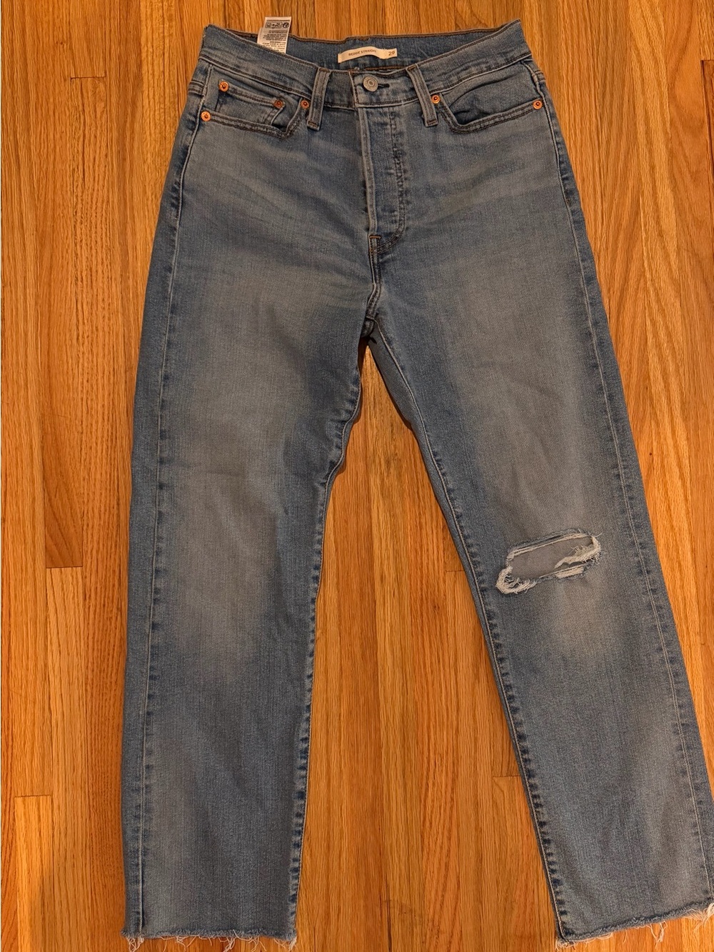 Women’s Light Blue Distressed Wedgie Straight-Leg Jeans